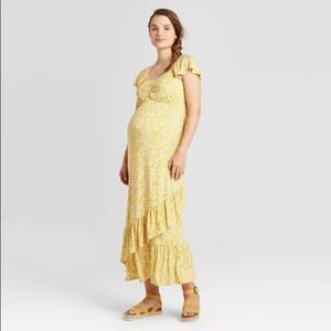 New Maternity Short Sleeve Floral Knit Maxi Dress S
